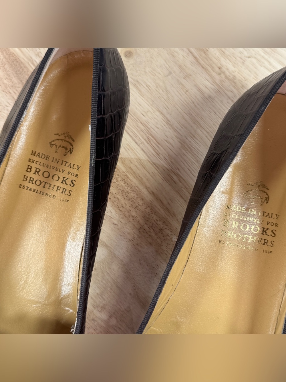 Brooks Brothers Croc Embossed Leather Tassel Loafers Brown 10 AA Narrow - Picture 9 of 11